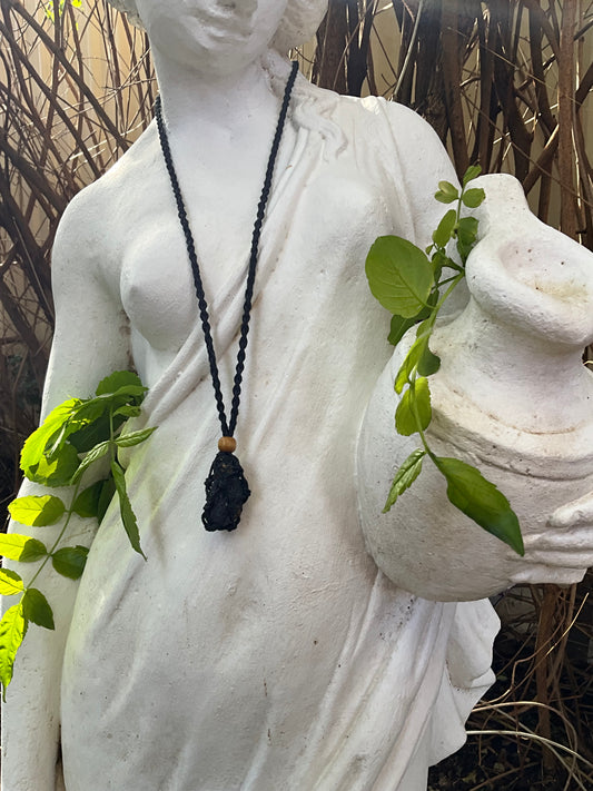 Black Tourmaline Adjustable Macrame Necklace