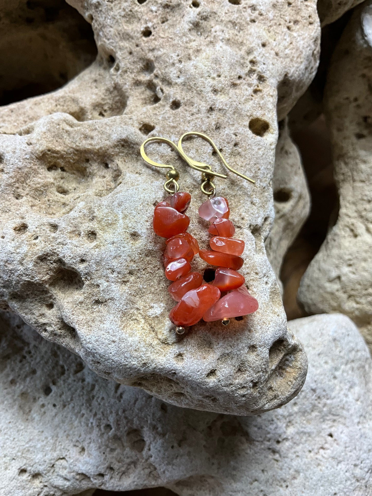 Carnelian And Brass Healing Earings
