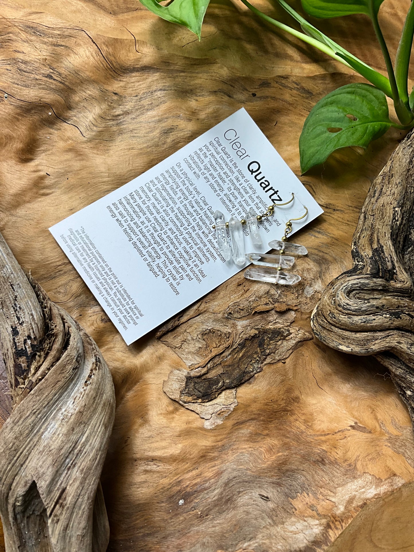 Clear Quartz And Brass Healing Earrings