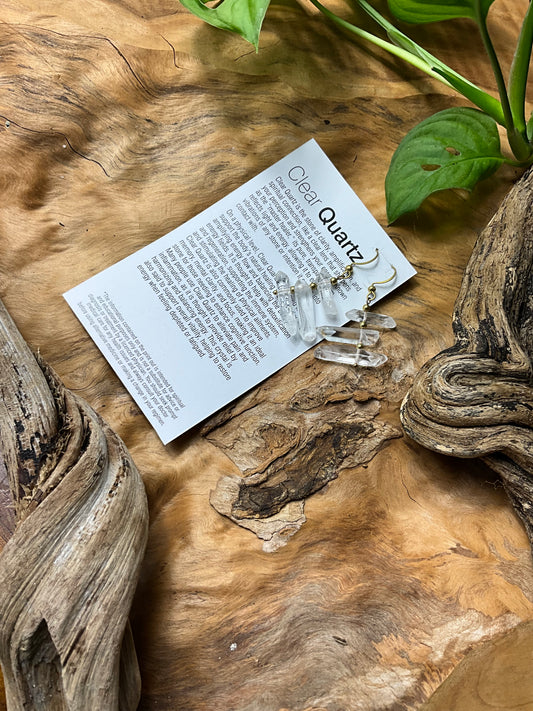 Clear Quartz And Brass Healing Earrings