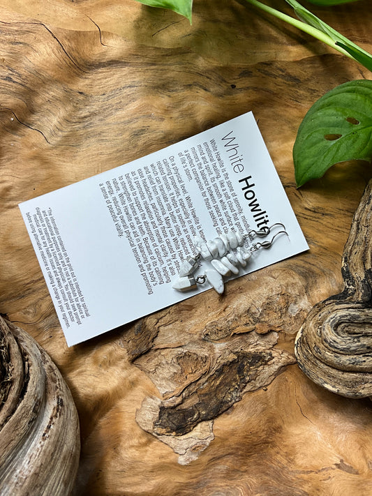 White Howlite And Stainless Steel Healing Earrings