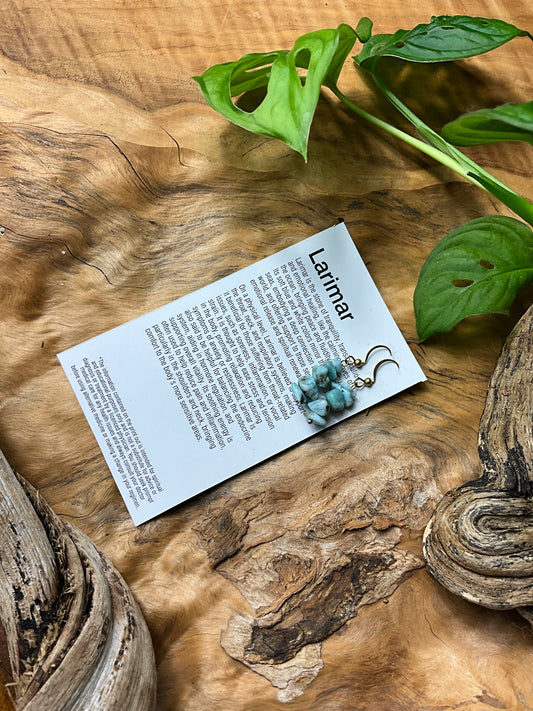 Larimar And Brass Healing Earrings