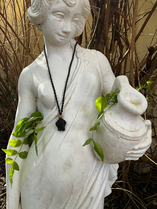 Black Tourmaline Adjustable Macrame Necklace