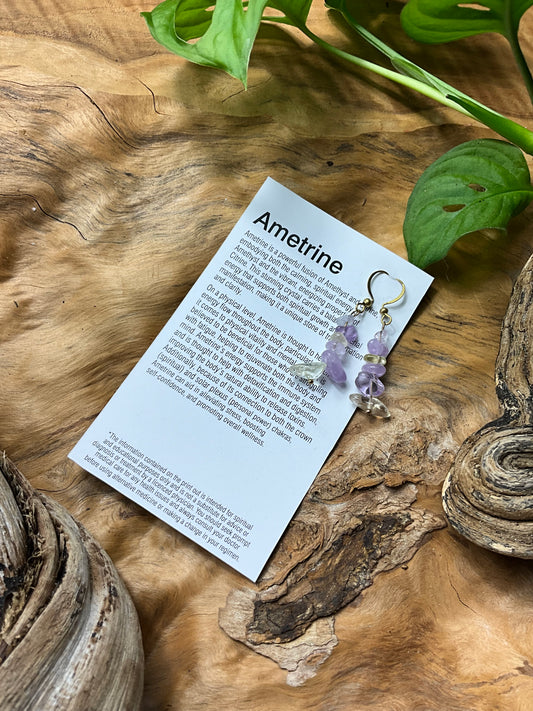 Ametrine And Brass Healing Earrings