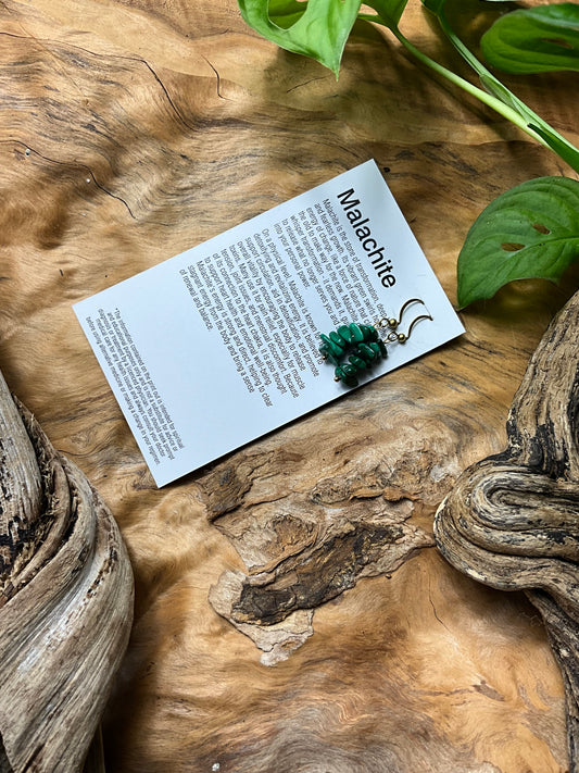 Malachite And Brass Healing Earrings