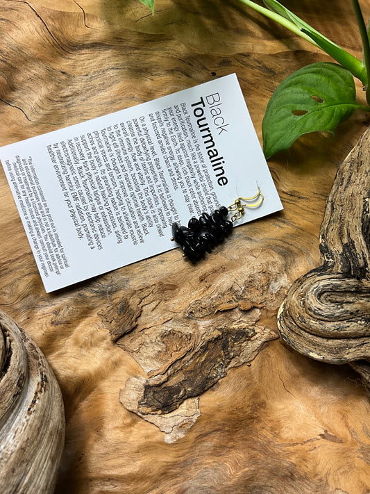 Black Tourmaline And Brass Healing Earrings