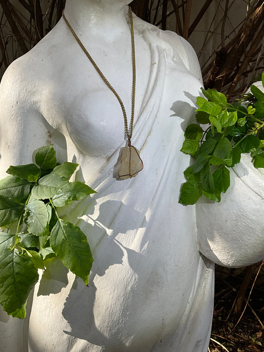 Ocean Quartz And Solid Brass Necklace